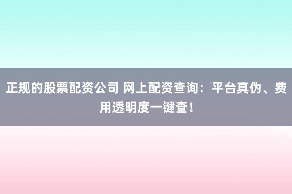 正规的股票配资公司 网上配资查询：平台真伪、费用透明度一键查！
