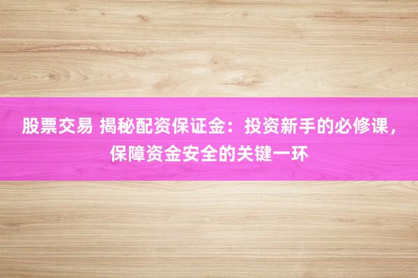 股票交易 揭秘配资保证金：投资新手的必修课，保障资金安全的关键一环
