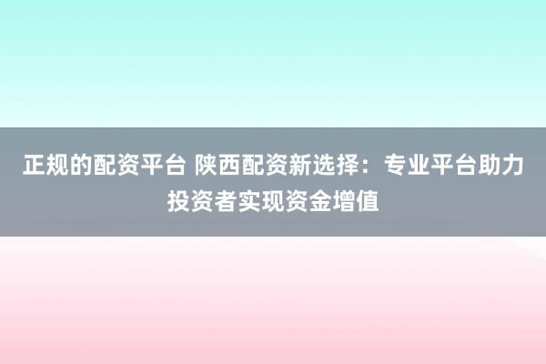 正规的配资平台 陕西配资新选择：专业平台助力投资者实现资金增值