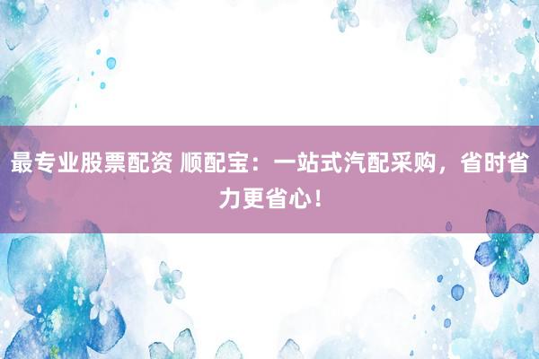 最专业股票配资 顺配宝：一站式汽配采购，省时省力更省心！