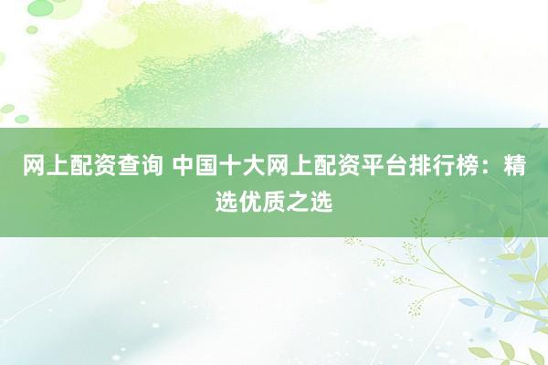 网上配资查询 中国十大网上配资平台排行榜：精选优质之选
