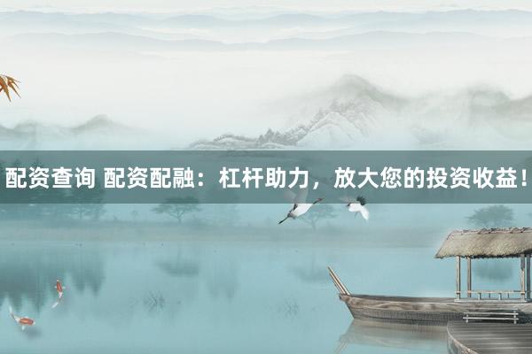配资查询 配资配融：杠杆助力，放大您的投资收益！
