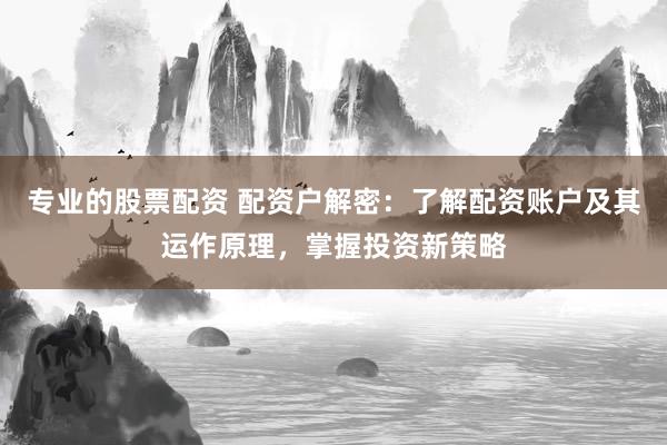 专业的股票配资 配资户解密：了解配资账户及其运作原理，掌握投资新策略