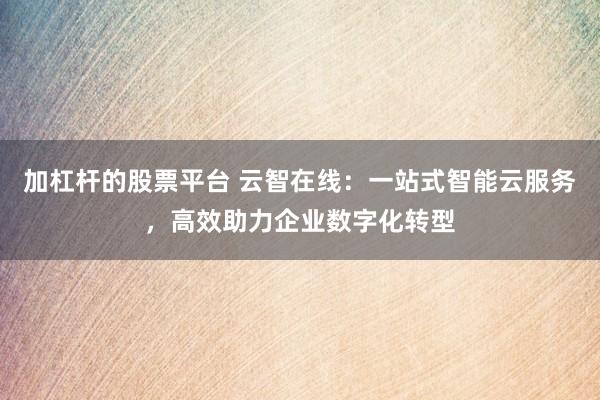 加杠杆的股票平台 云智在线:一站式智能云服务,高效助力企业数字化转型