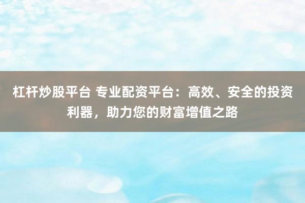杠杆炒股平台 专业配资平台：高效、安全的投资利器，助力您的财富增值之路