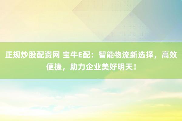 正规炒股配资网 宝牛E配：智能物流新选择，高效便捷，助力企业美好明天！
