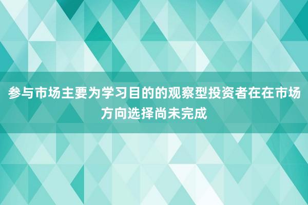 参与市场主要为学习目的的观察型投资者在在市场方向选择尚未完成