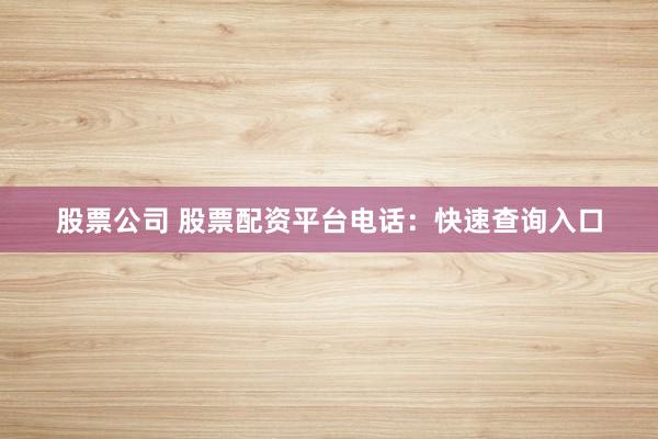 股票公司 股票配资平台电话：快速查询入口