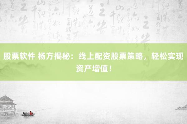 股票软件 杨方揭秘:线上配资股票策略,轻松实现资产增值!
