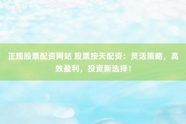 正规股票配资网站 股票按天配资：灵活策略，高效盈利，投资新选择！